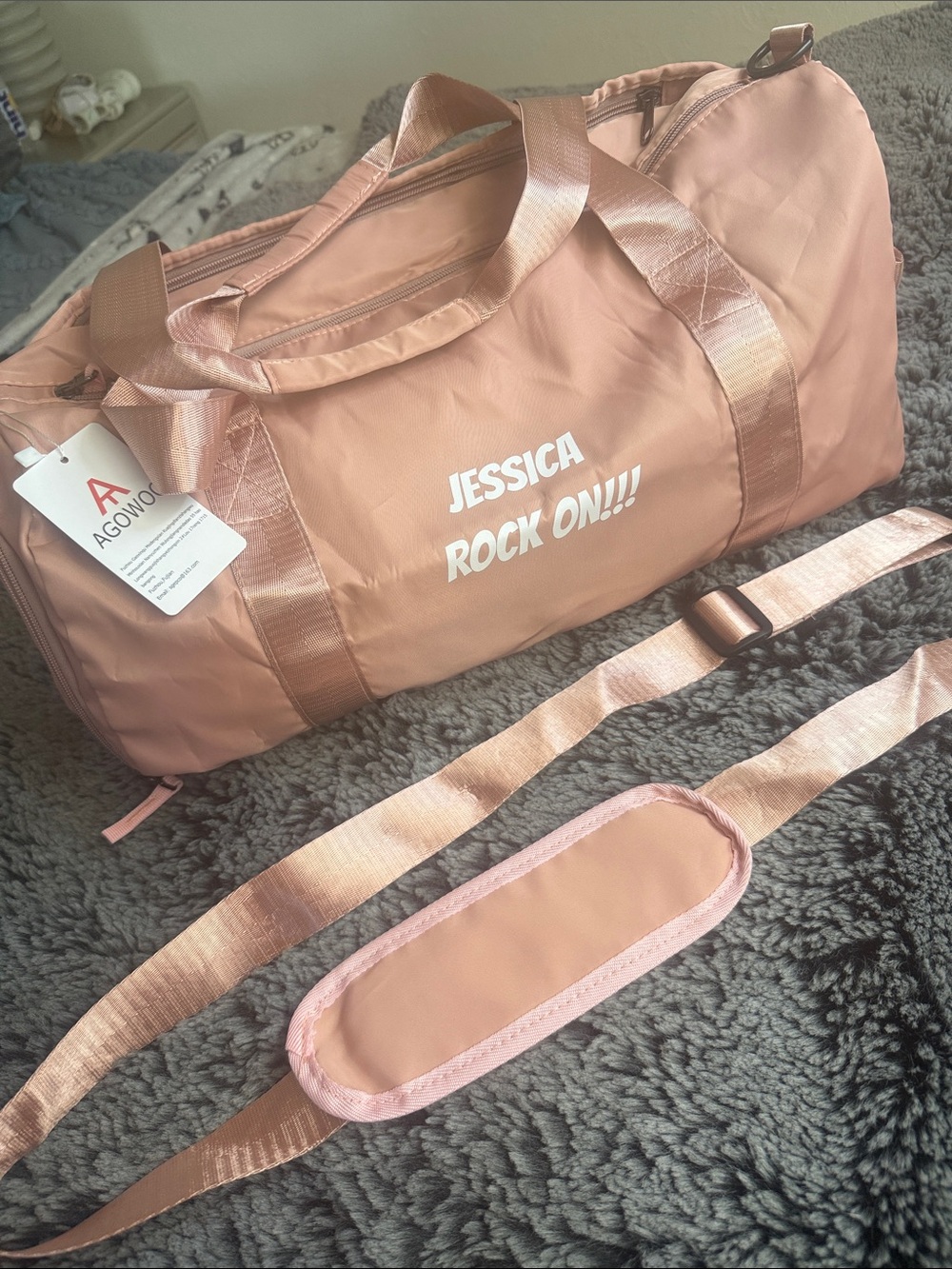 Pink Personalized Duffel Bag - 'Jessica Rock On!!!'